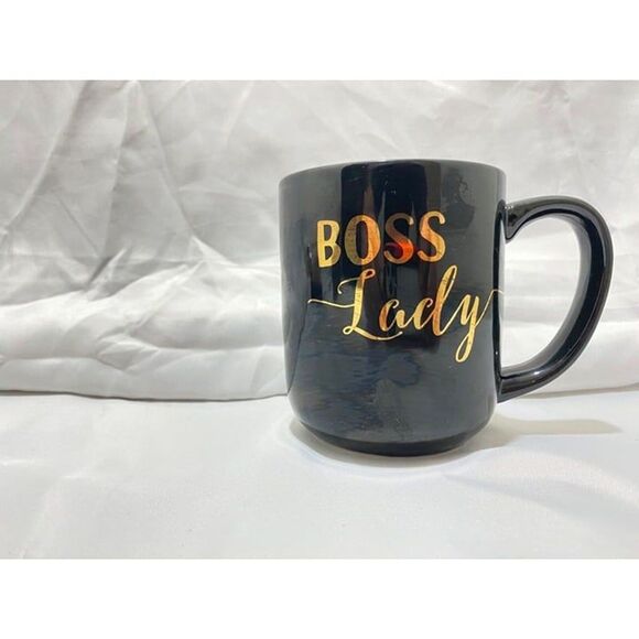 Boss Lady Coffee Mug Black and Gold Size 4 Inch Tall X 3.75 Inch Diameter - Picture 3 of 7